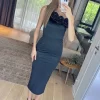 Rochie eleganta dama decolteu flori negre