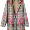 Blazer dama lung bej imprimeu floral