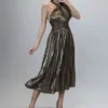 Rochie plisata midi bronz