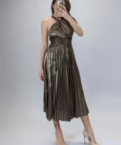 Alternative view of Rochie plisata midi bronz