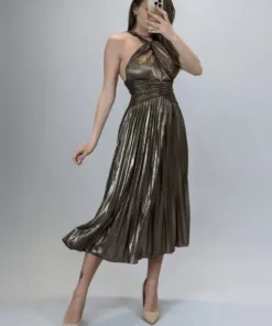 Rochie plisata midi bronz