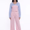 Costum dama casual roz albastru pantaloni largi