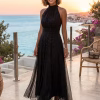 Rochie eleganta neagra lunga cu sclipici si spate gol