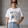 Tricou dama oversize alb bumbac urs albastru
