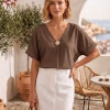 Bluza dama din in maro lejera cu nasture auriu