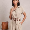 Camasa bej dama eleganta casual de vara cu nod