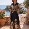 Compleu dama elegant de vara negru viscoza imprimeu floral